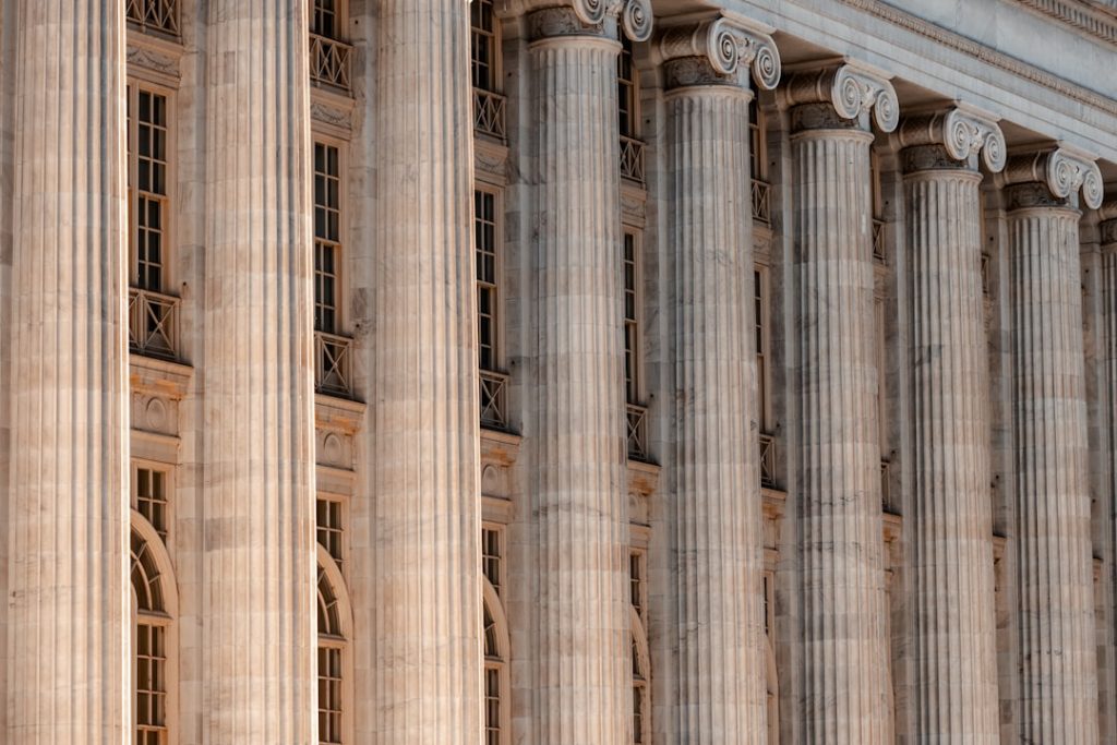 Courthouse building with columns representing the Supreme Court of Nepal