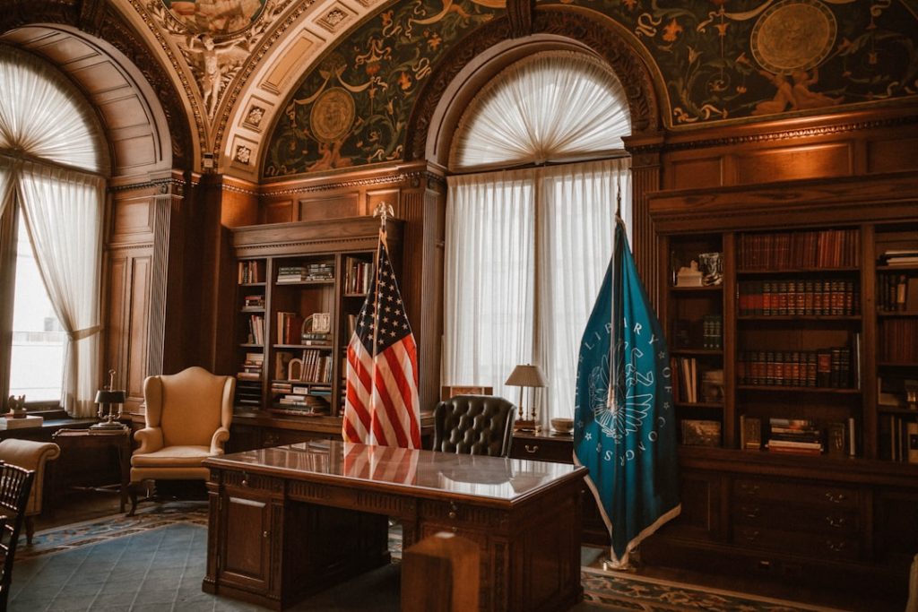 Law office with bookshelves, representing the 5-Year B.A.LL.B. syllabus